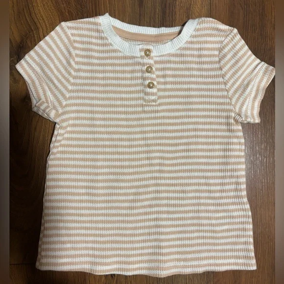 Cat & Jack Toddler Girls' Waffle Knit Henley Short Sleeve Shirt - Beige - Picture 3 of 3